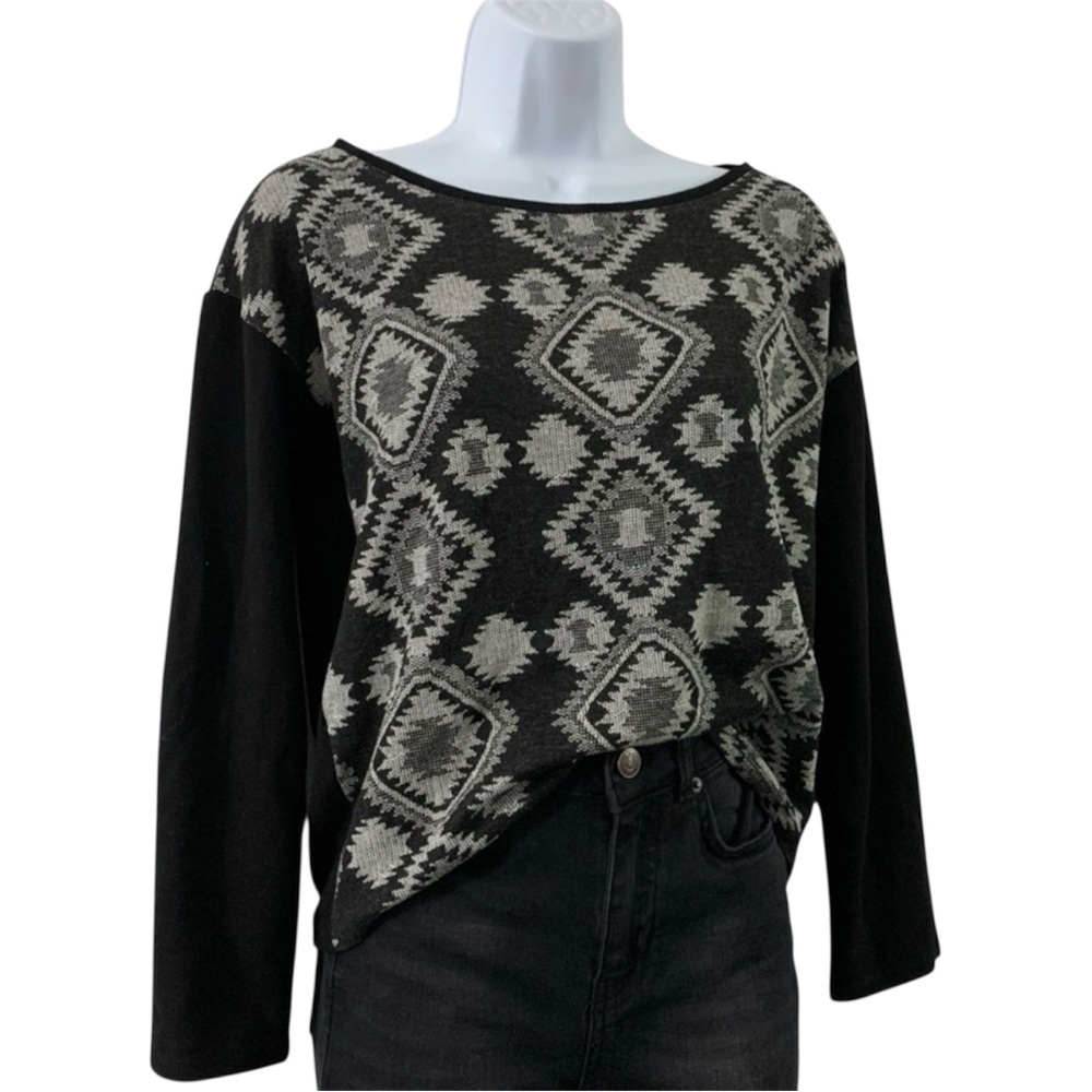 PROMOD Geometric Diamond Jacquard Knit Sweater Top Dark Grunge Boho Chic Retro